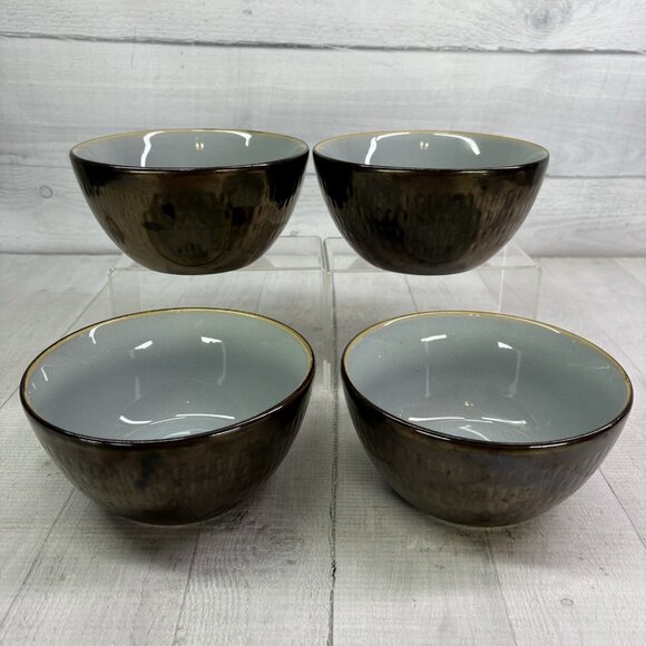 Food Network ANGELICA Blue Bronze Metallic Stoneware 6" Soup Cereal Bowls Set 4 - Picture 6 of 16